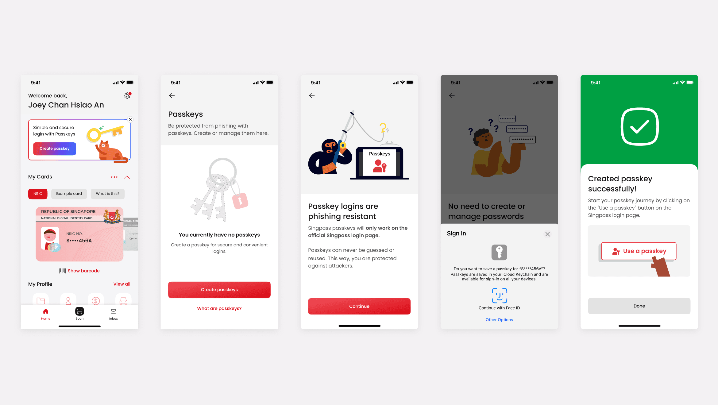Create passkeys on Singpass app