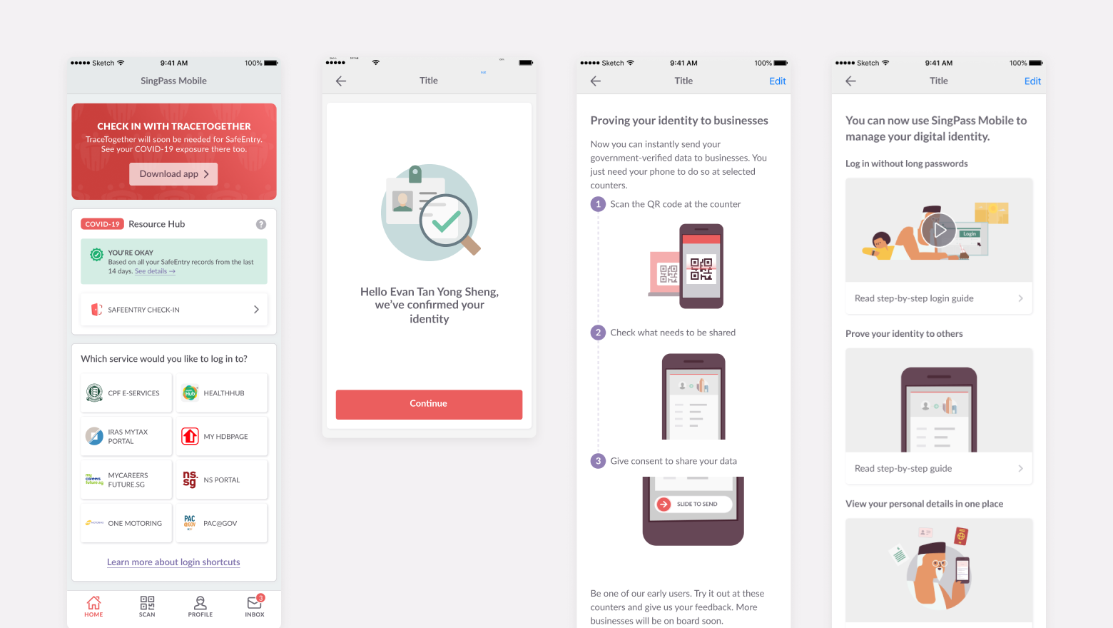 Singpass app from 2018–2020